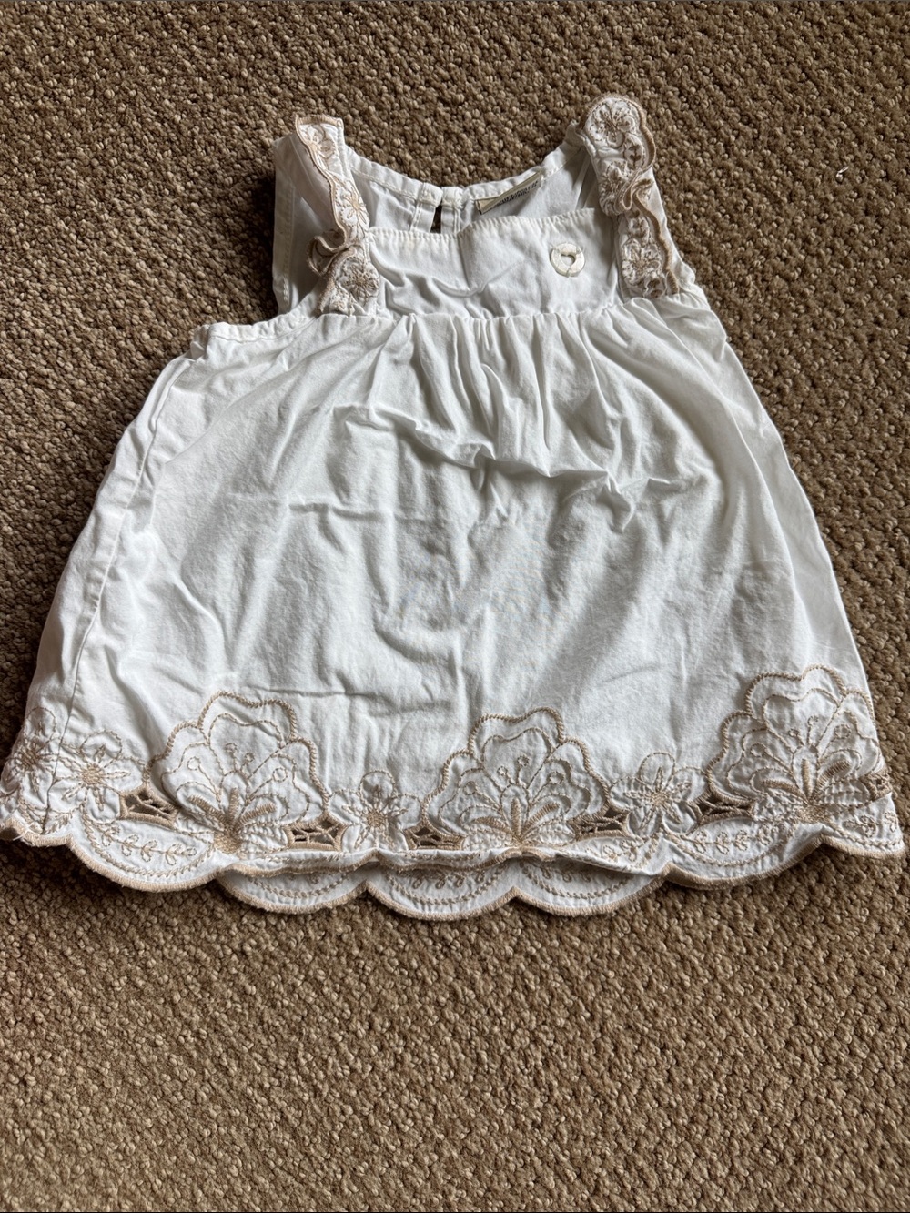Girls Cream Embroidered Cotton Sundress